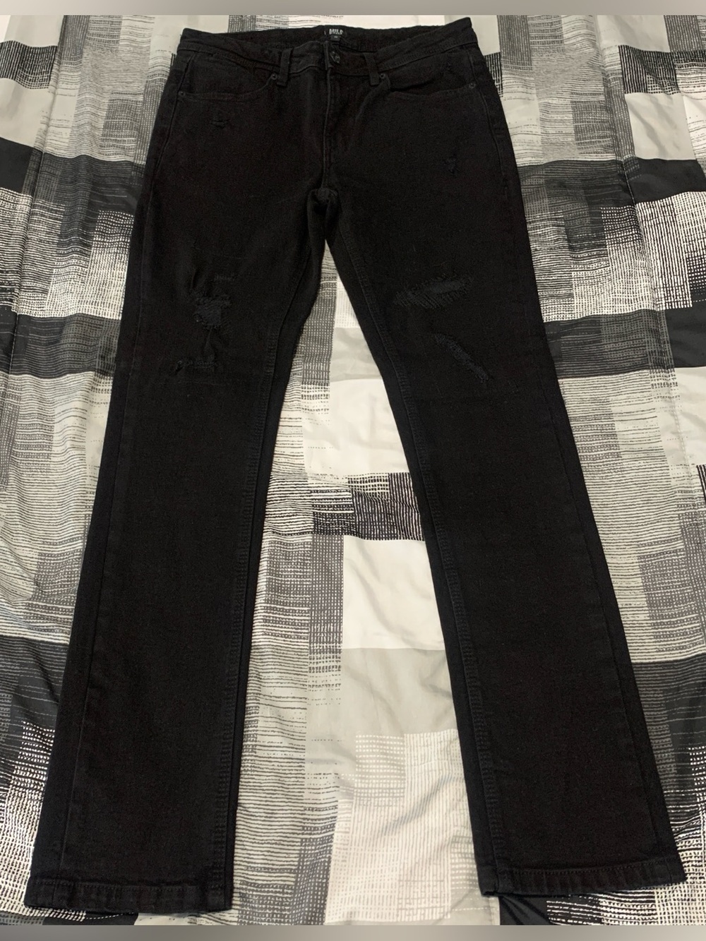 Black Distressed Mile End Jeans Size 30 Straight Fit